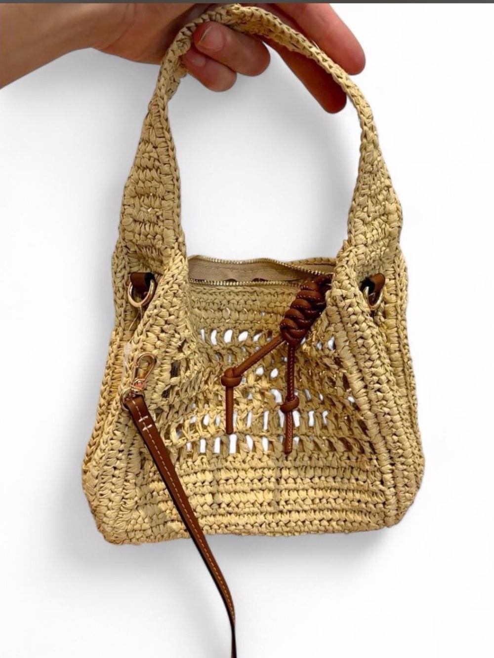 H&M Raffia Crochet Woven Shoulder Bag Natural Brown Crossbody Summer Boho